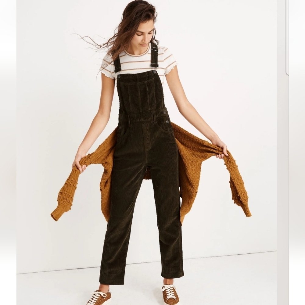 Madewell Corduroy Straight Leg Overalls Dried Olive Green Size Small